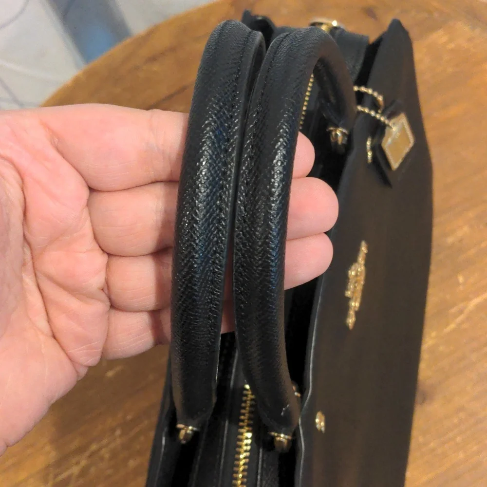 Coach Lillie Carryall Black Crossgrain Leather Satchel Crossbody Bag - Picture 3 of 13